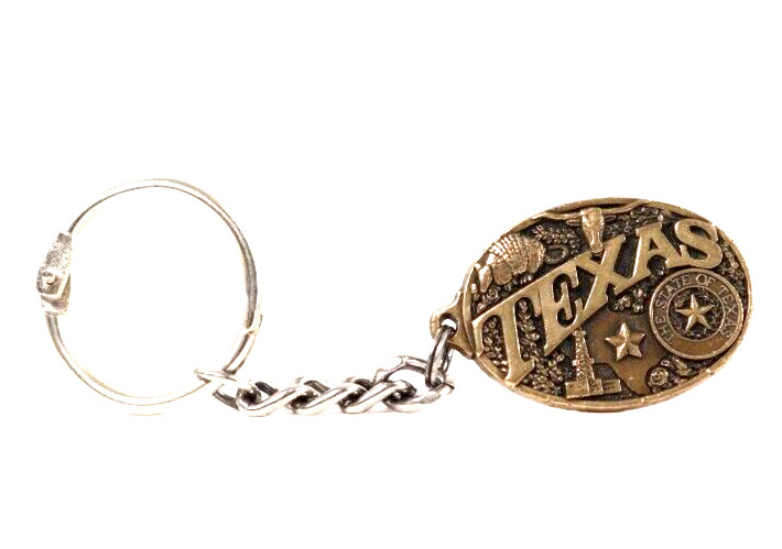 Vintage Texas Keychain Fob Armadillo Longhorn Lone Star State Gold Silver Tone