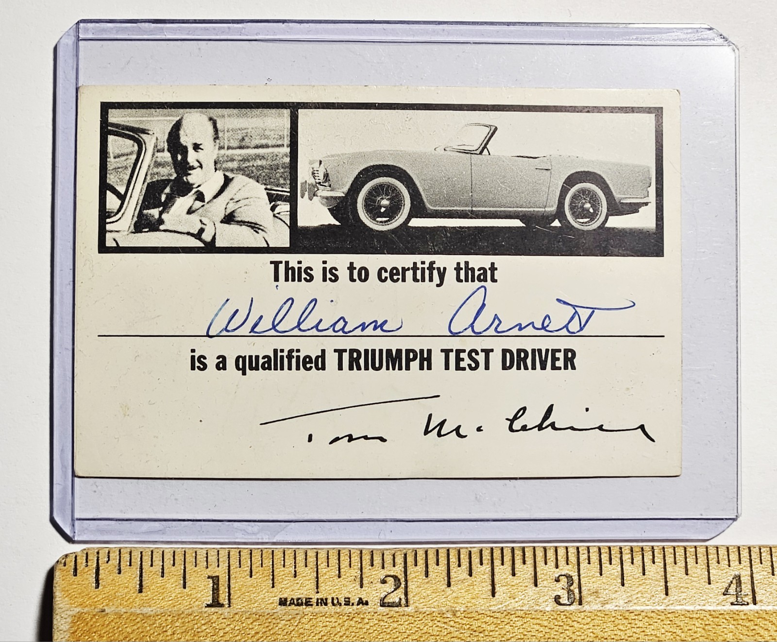 *RARE* 1960\'s TRIUMPH TR4 TEST DRIVER CARD/Tom McCahill/SAMMY KAYE AUTOGRAPH W@W