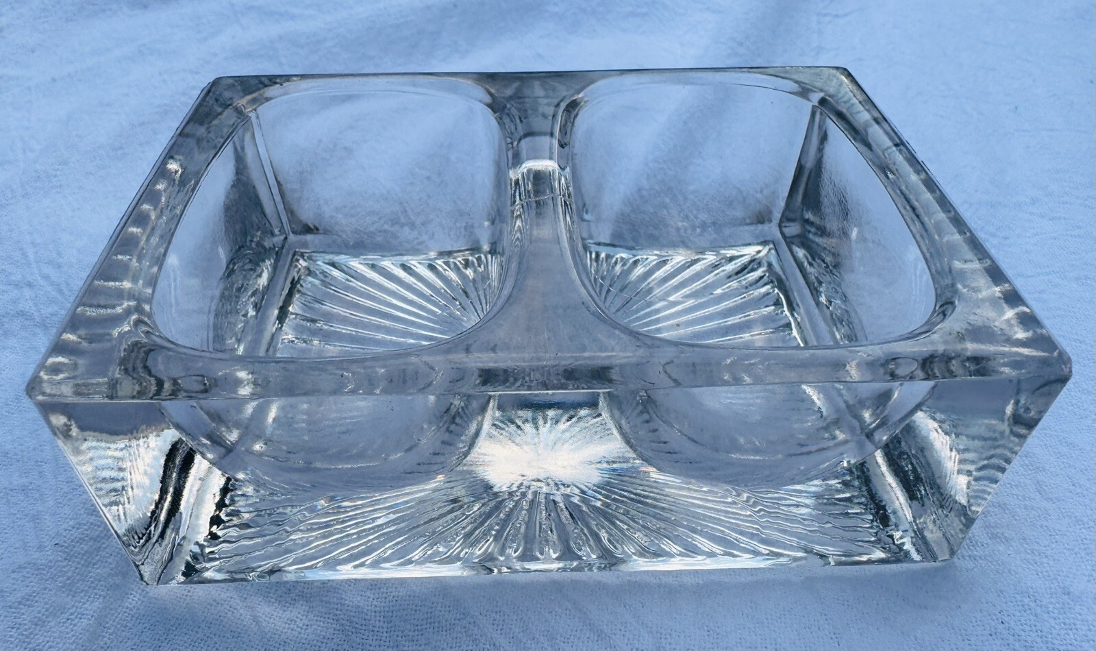 Vintage Heavy Clear Crystal Double Open Salt Cellar Dish Rectangular