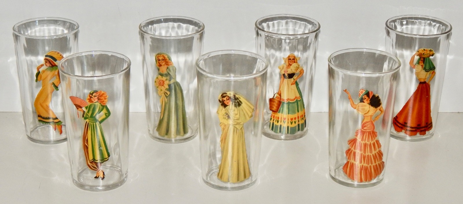 Vintage 1940's Pinup Girl Peek-A-Boo Risqué Novelty Sip & Strip Drinking Glasses