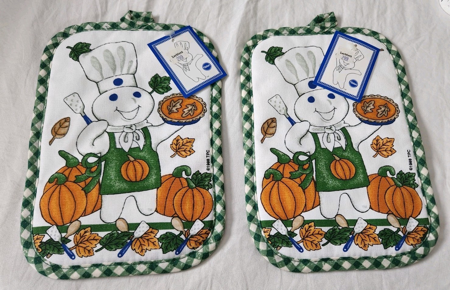 Vintage NWT 1998 Pillsbury Doughboy Harvest Pot Holders Set of 2