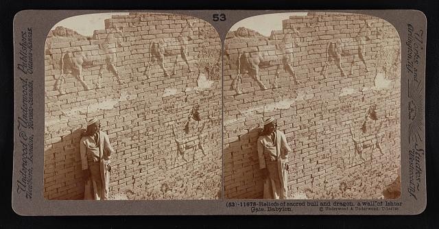 Babylon Iraq 1900s Ishtar Gate Sacred Bull Dragon Wall Reliefs Stereograph
