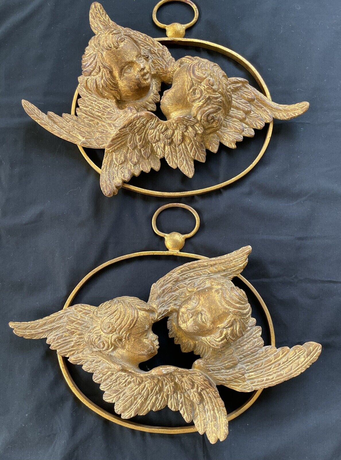 STUNNING TWO ANTIQUE ITALIAN PALADIO HANDCARVED WALL WOODEN PANEL ANGELS PUTTI