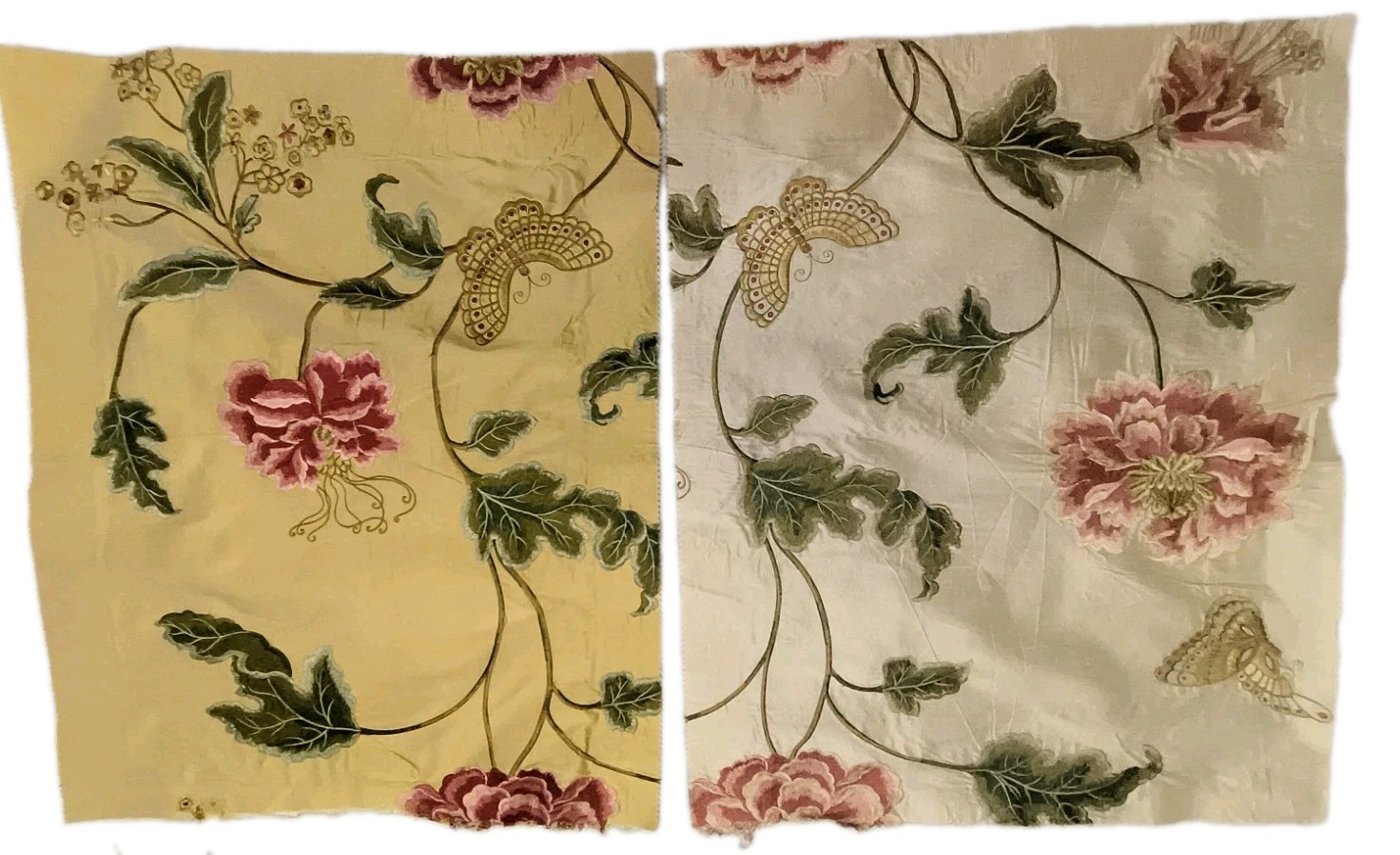 Colefax Fowler Oriental Poppy Silk Fabric Scraps Lot 2 Pillow Craft Chinoiserie