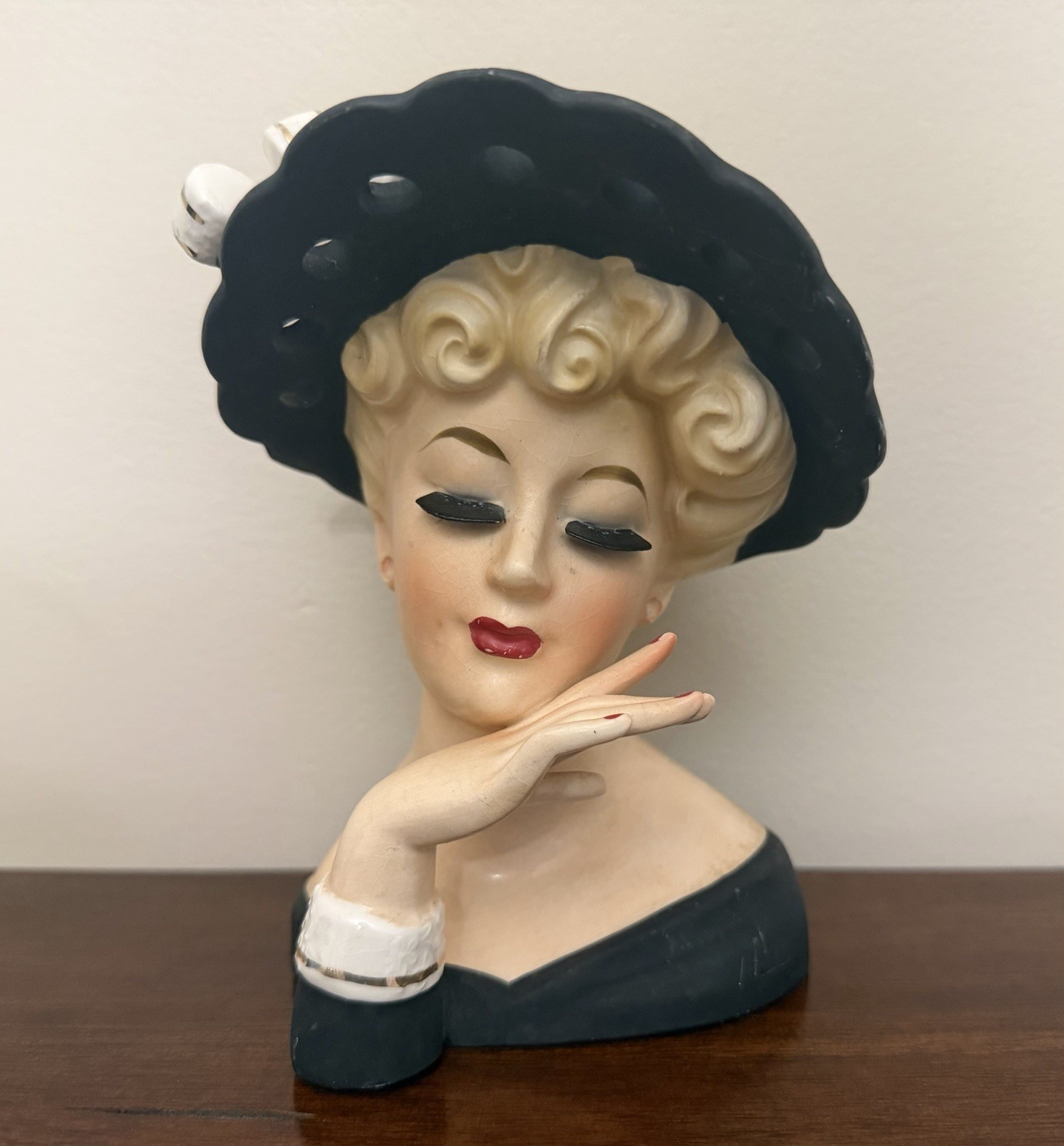 Vintage INARCO 1961 Lady Head Vase E-190/M – Lana Turner Black Hat – Japan
