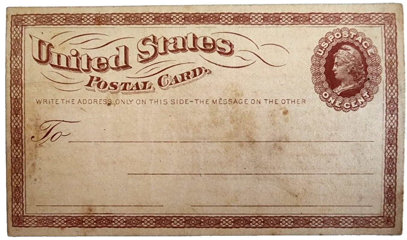Post Card Early U.S. Postal Card With One Cent Pre-Stamp from the 1870's