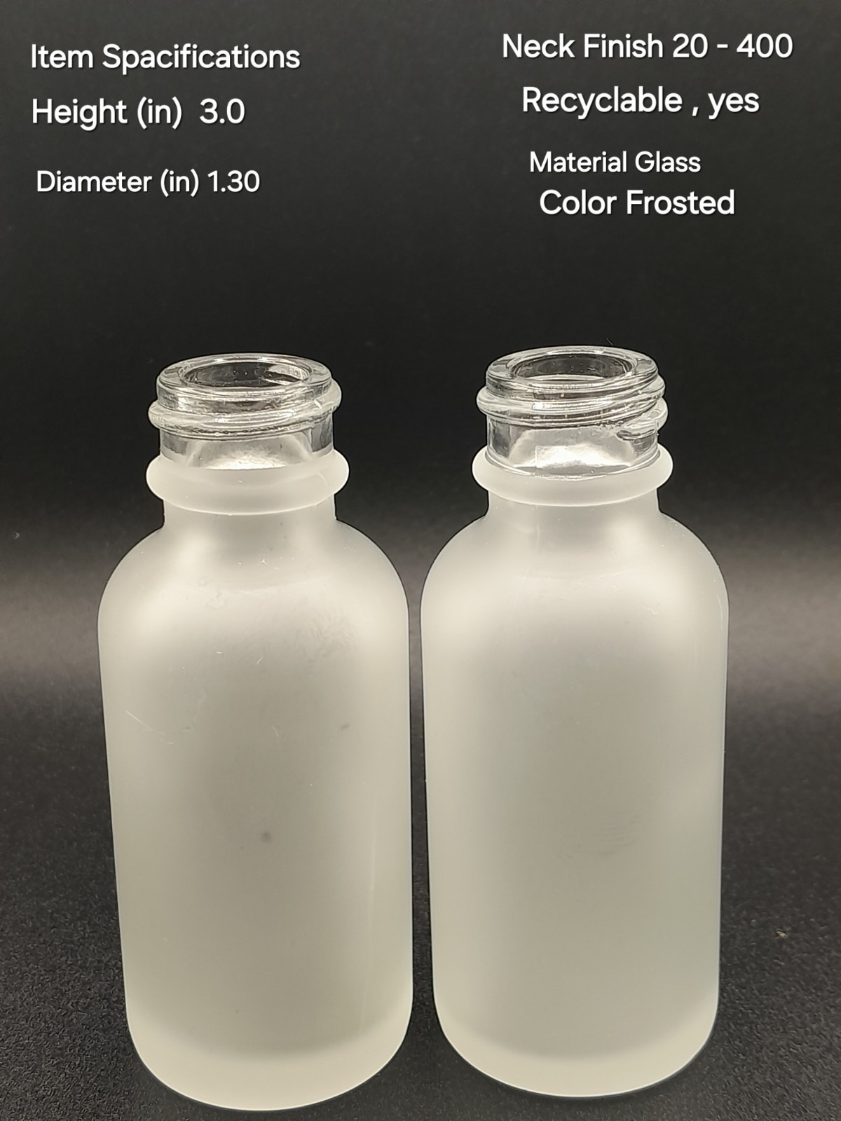 1 Dozen Frosted Glass Boston Bottle 20/400 Neck Plain.