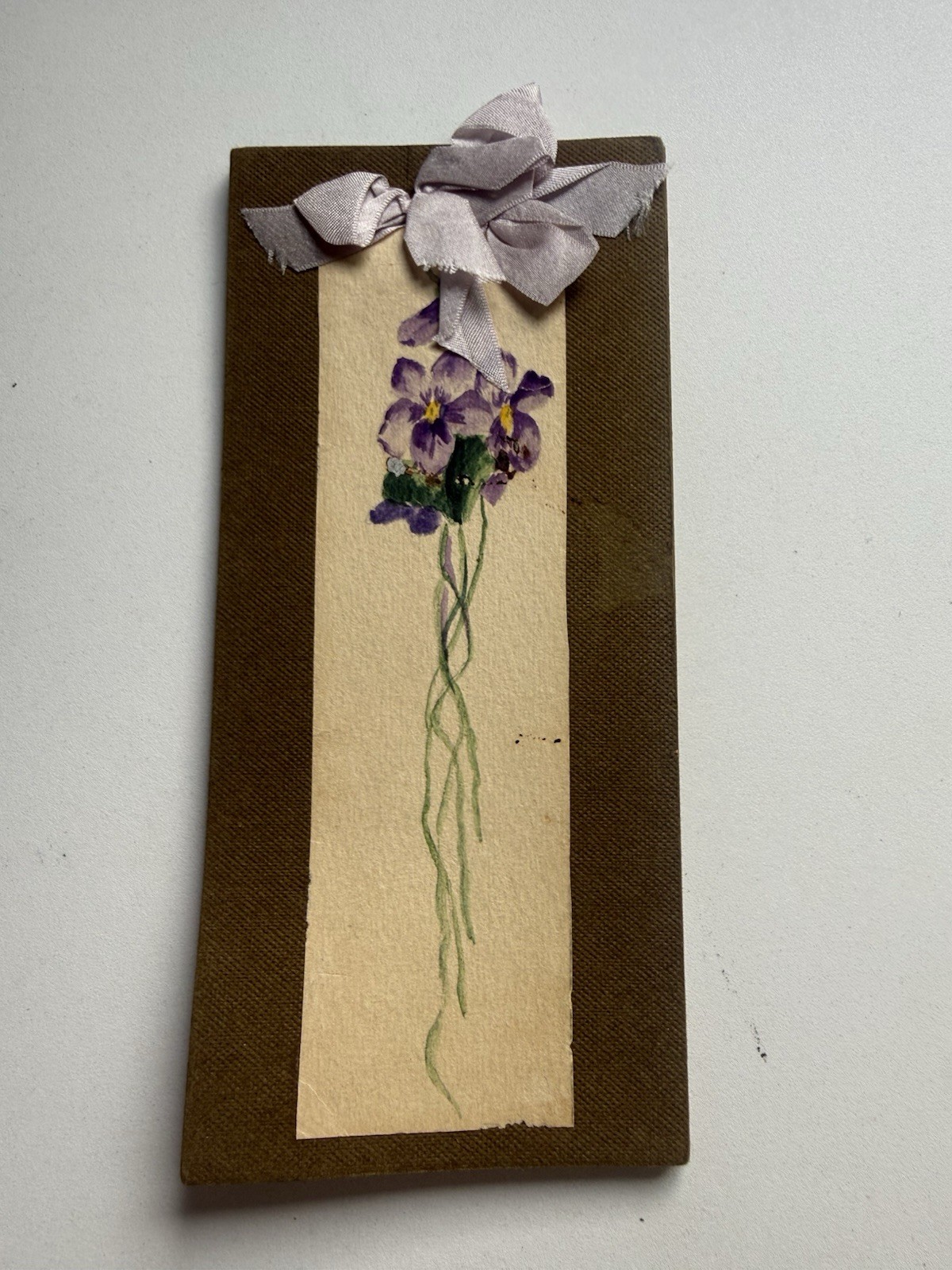 Antique Miniature Booklet Hand Painted Pansies Purple Ribbon Vintage Ephemera