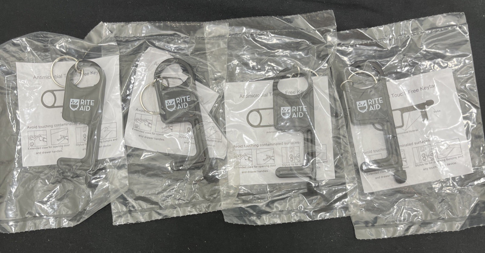 Rite Aid Pharmacy Touch Free Keytag Key Chain Antimicrobial Lot of 4 New Sealed