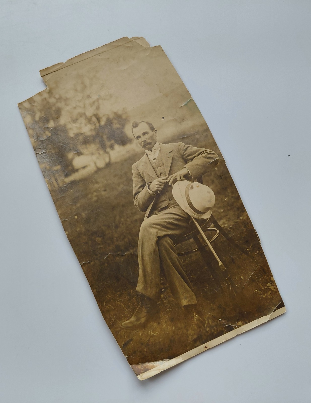 Antique 1900s Ukraine Photo Dmytro Mironenko Man Cane Hat Cherkasy 100x200mm