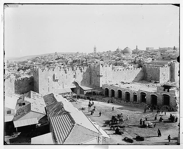 Photo:Jerusalem El-Kouds Damascus Gate 1900s City Wall Skyline