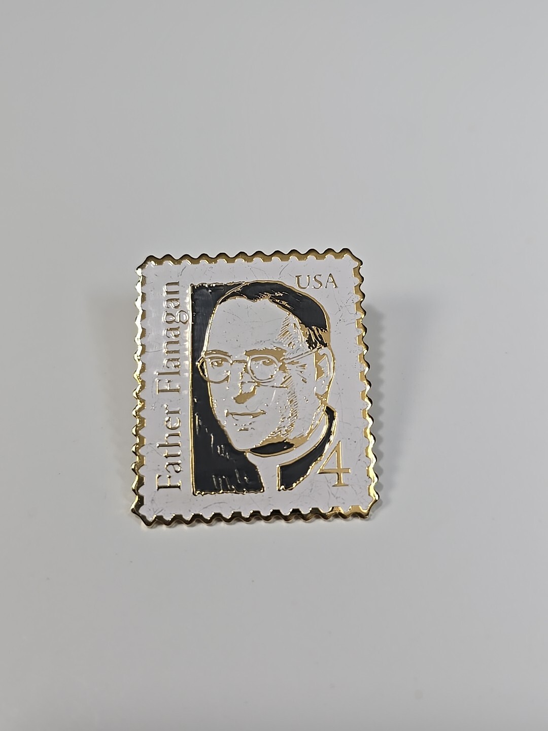 Father Flanagan Lapel Pin USA 4 Cent Stamp Design Boy\'s Town Founder *
