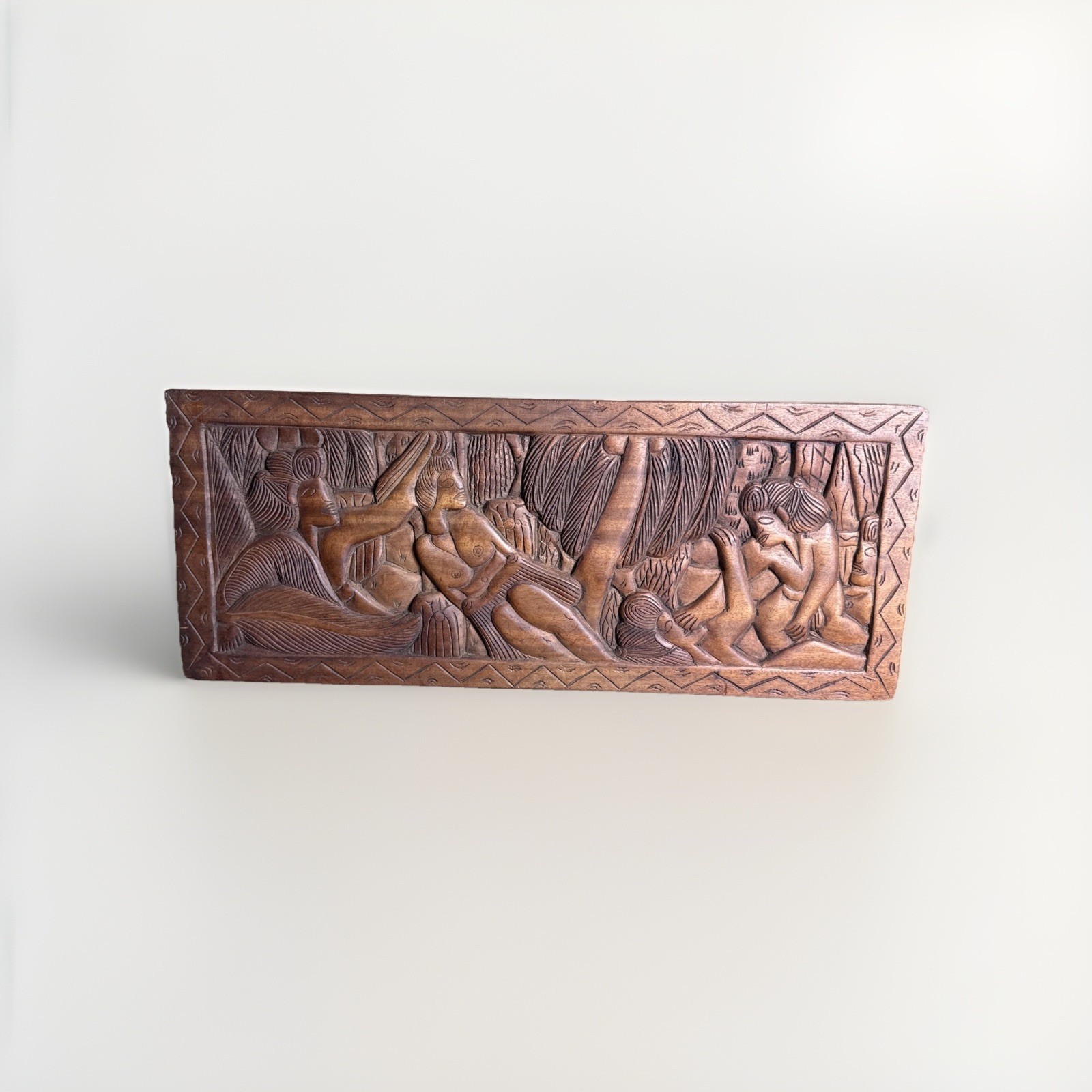 Vintage Wood Relief Storyboard Micronesia Billy Andon 21 X 8,5 In