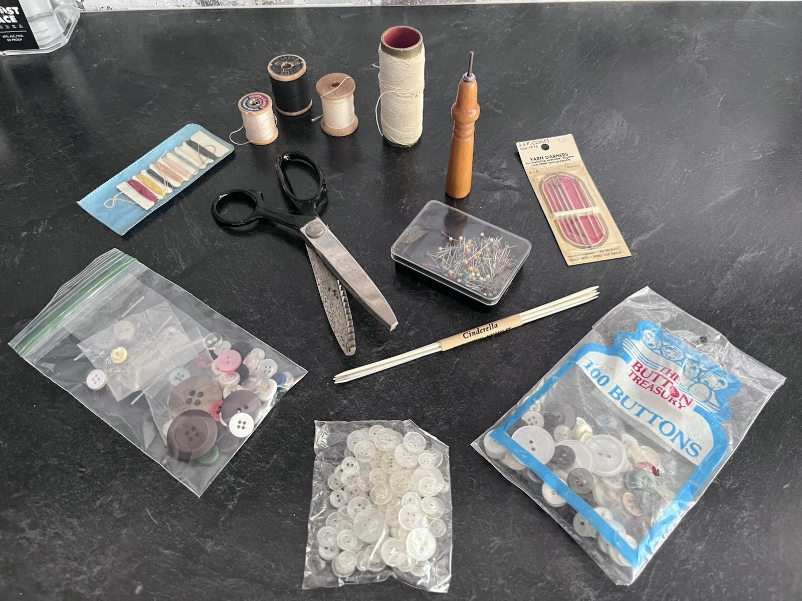 Vintage Sewing Lot - Buttons, Scissors, Thread, Needles and Much More - PLS READ