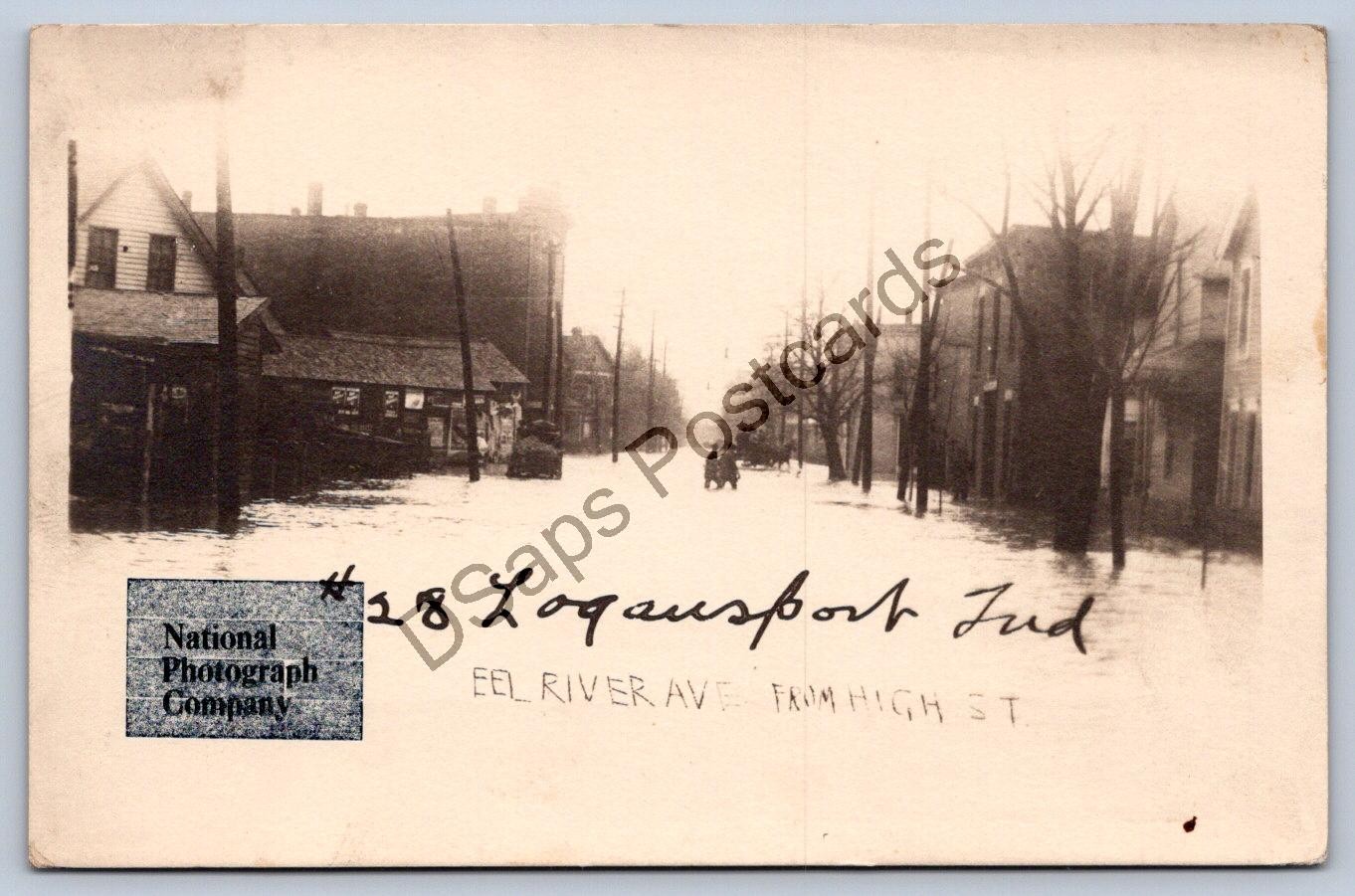 K56/ Logansport Indiana RPPC Postcard c1913 Flood Disaster Eel River Ave 35