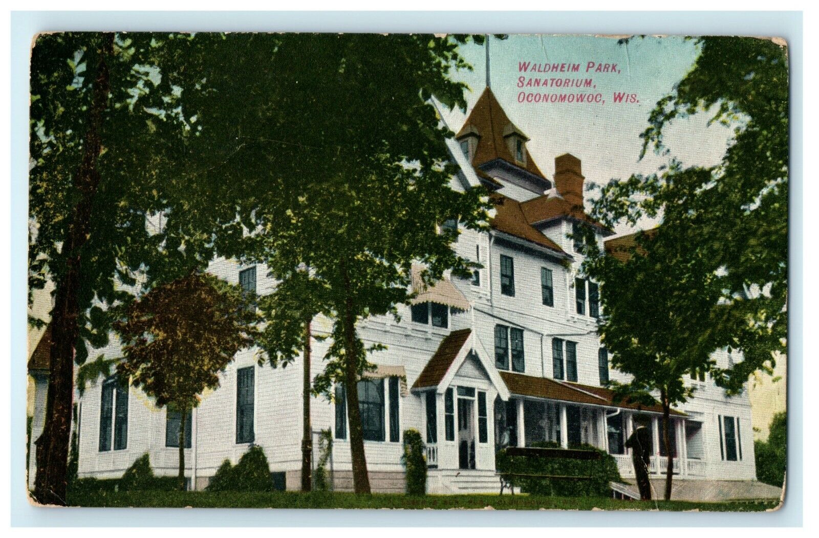 1909 Waldheim Park, Sanatorium, Oconomowoc Wisconsin WI Antique Postcard