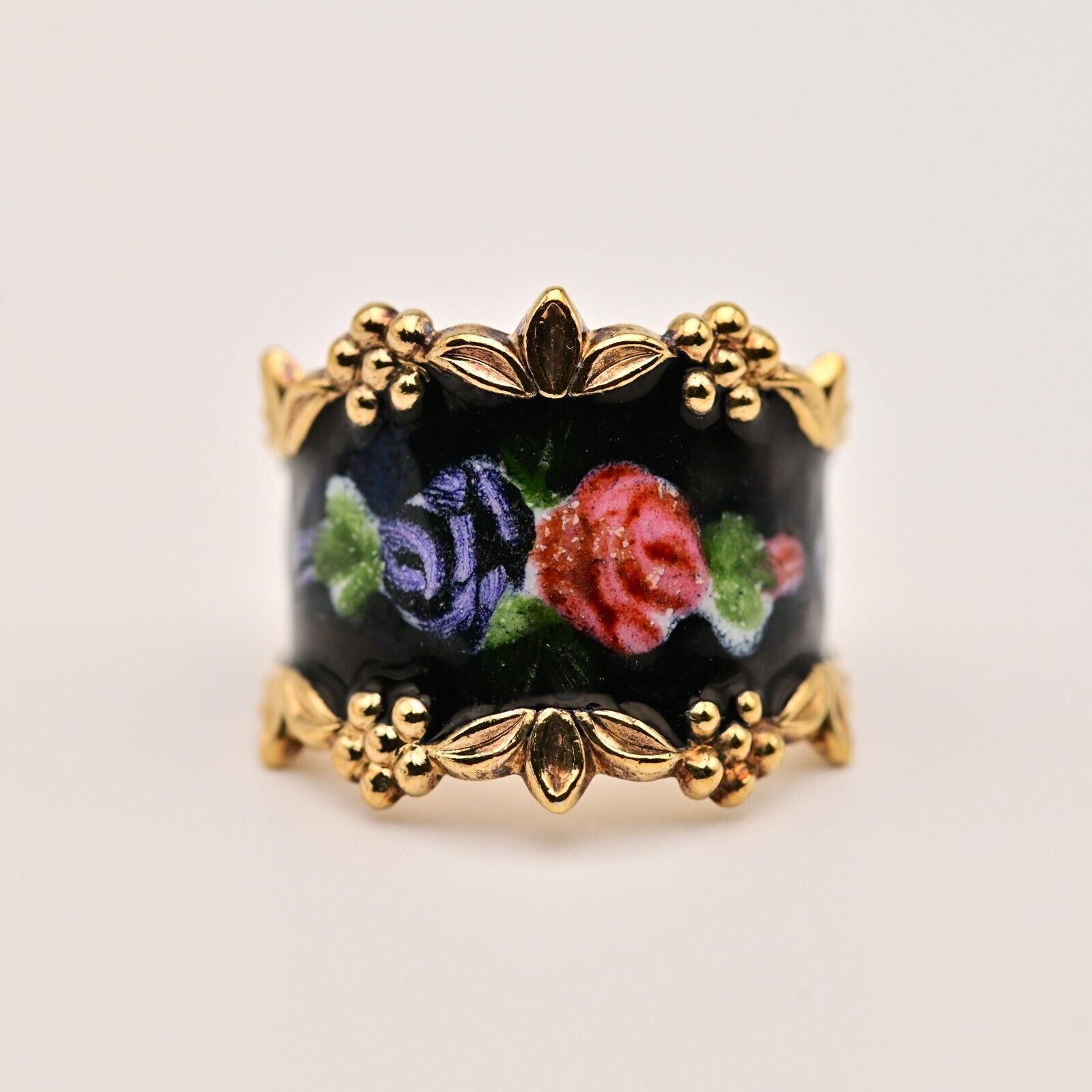 VARGAS Original Vintage Signed Designer Sterling Silver Enamel Gold Floral Ring