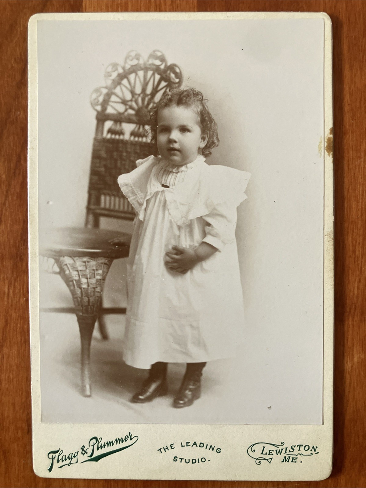 Adorable Child Antique Photo Cabinet Card Lewiston ME Plummer