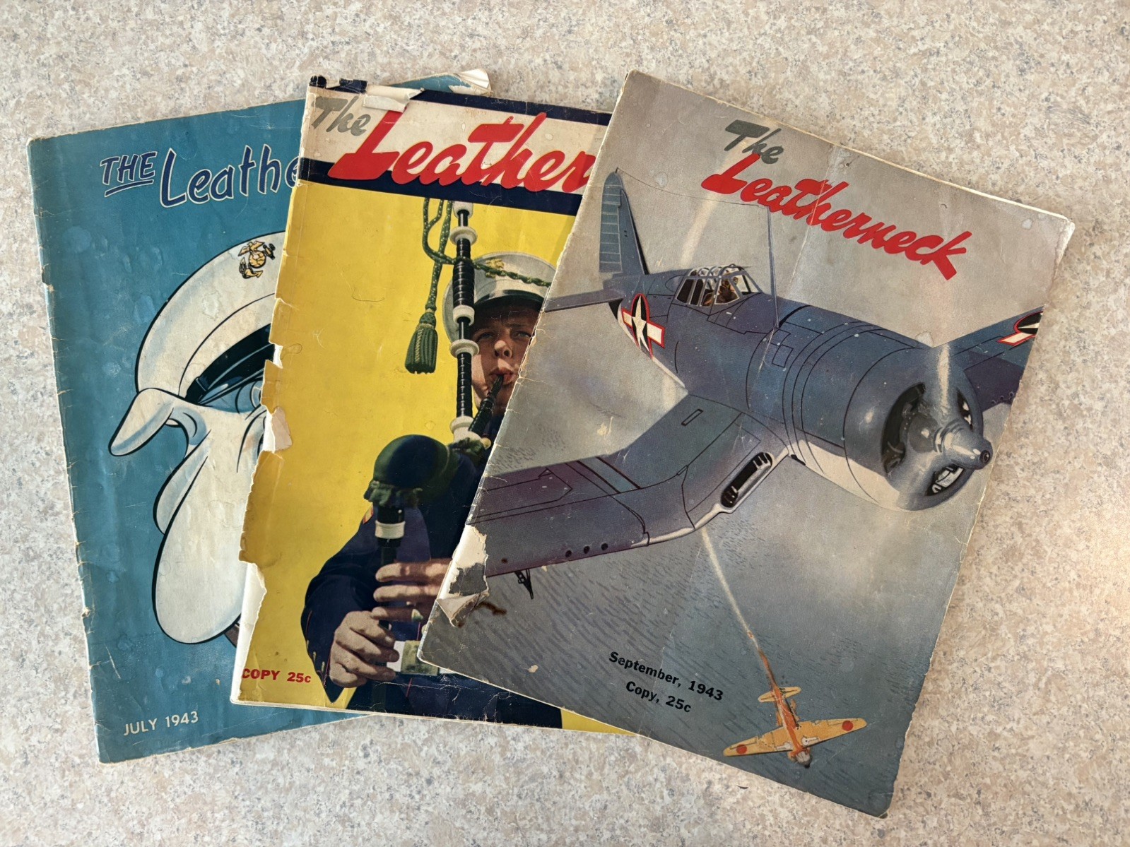 The Leatherneck Magazine 1943 U.S. Marines, collection of 3 