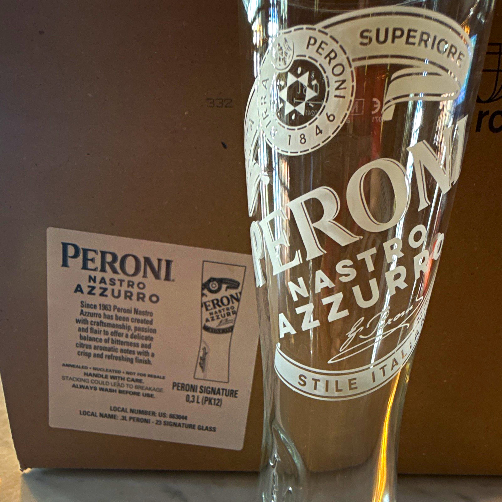 Peroni Nastro Azzurro Superiore Signature Pilsner Beer Glass Breweriana
