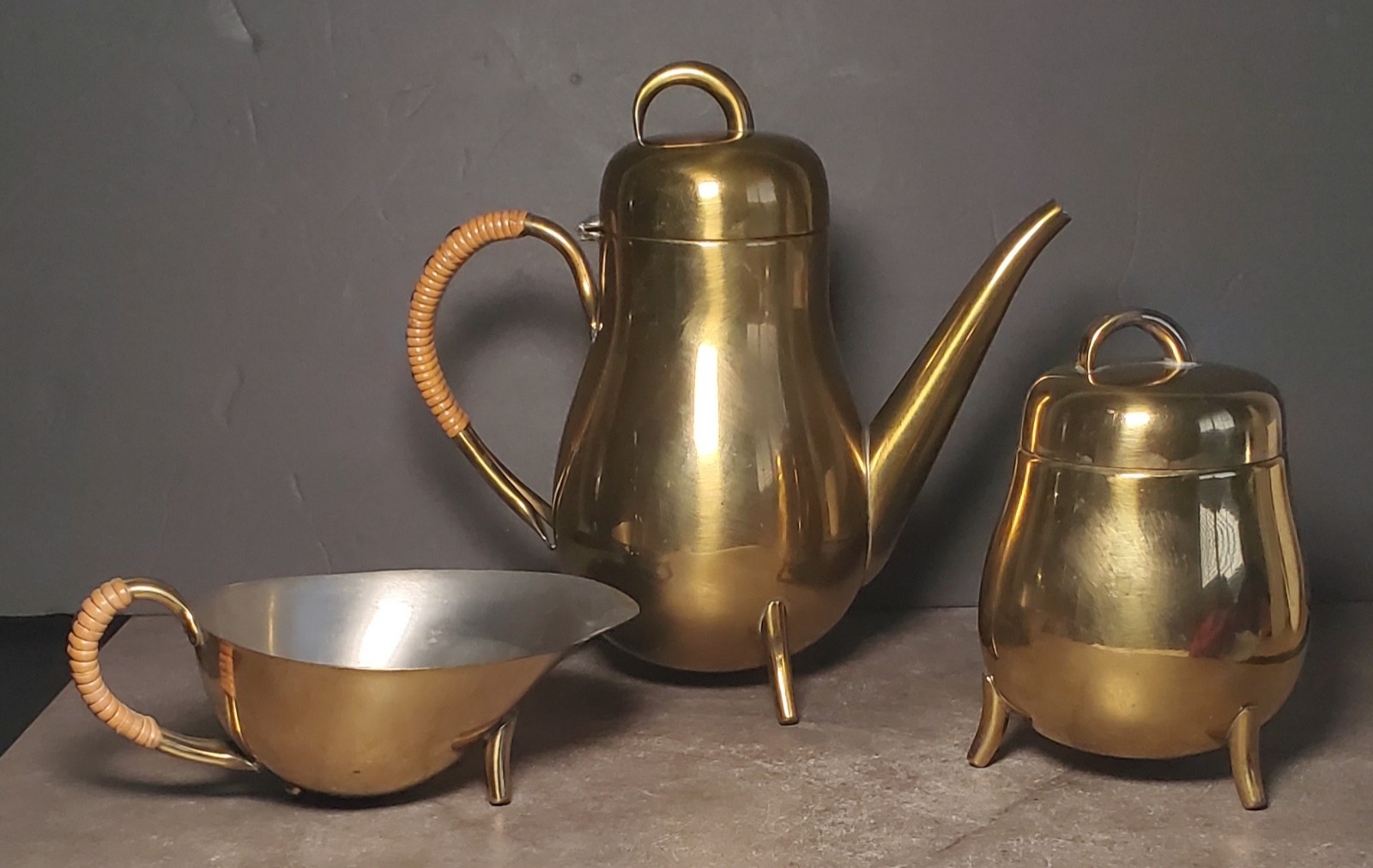 Vintage 3-Piece Brass Coffee Tea Service Set – Coffee Pot, Creamer & Sugar