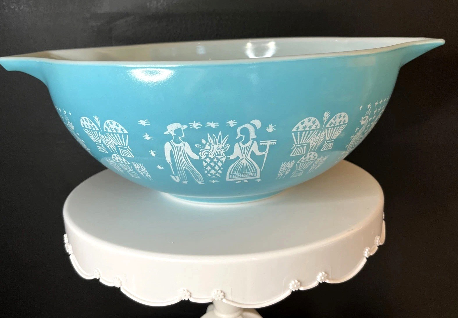 VTG Pyrex Bowl Turquoise Butterprint Amish Large 4 Quart #444 