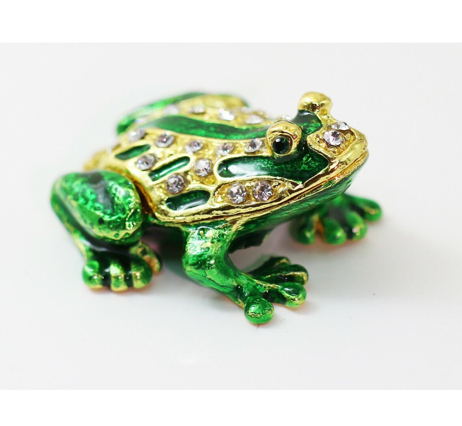 Bejeweled Enameled Animal Trinket Box/Figurine With Rhinestones-Tiny Frog/Toad