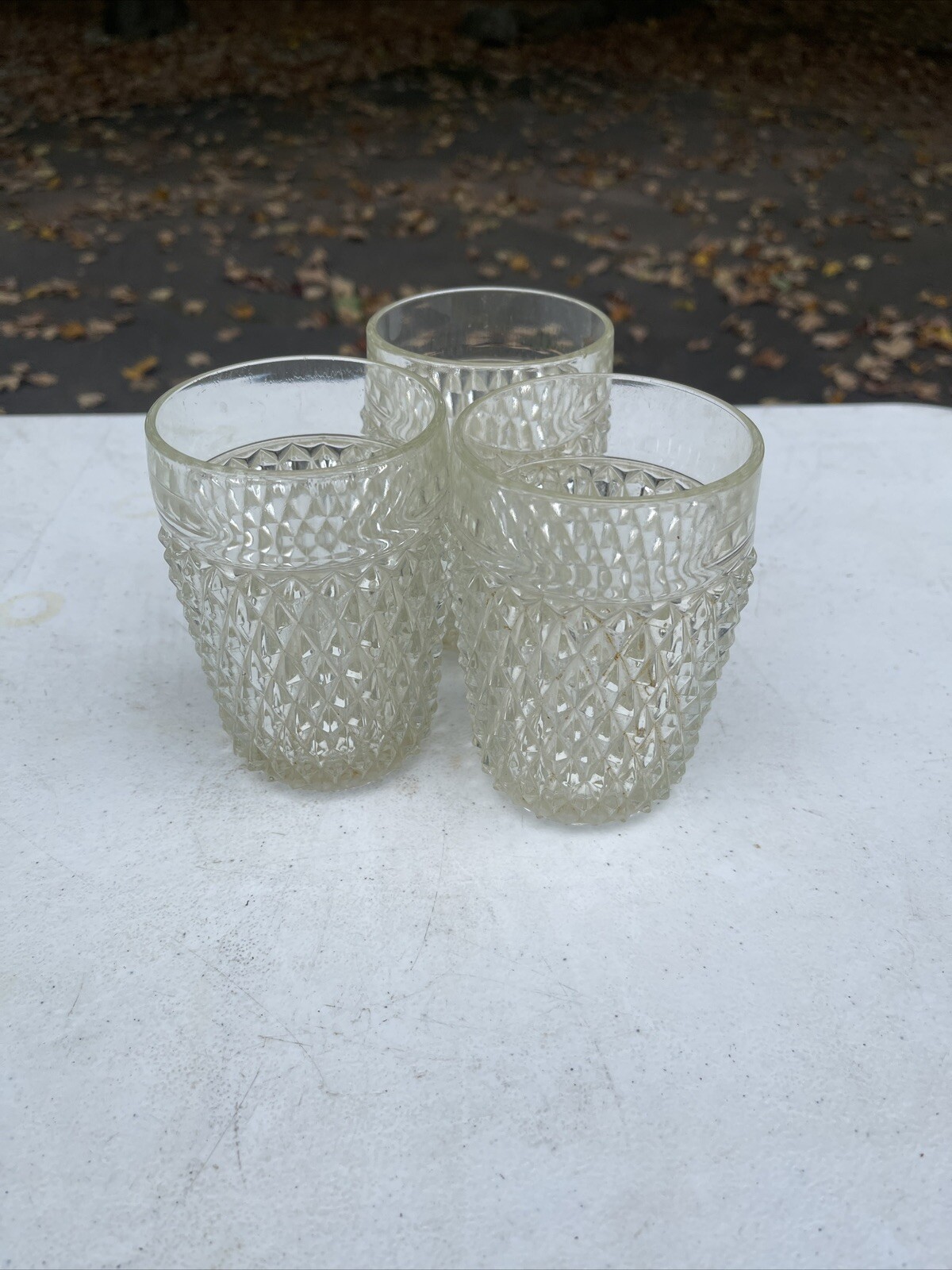 Vintage Heavy Crosshatch Glass Tumblers Whisky Highball Entertaining 3 Pcs