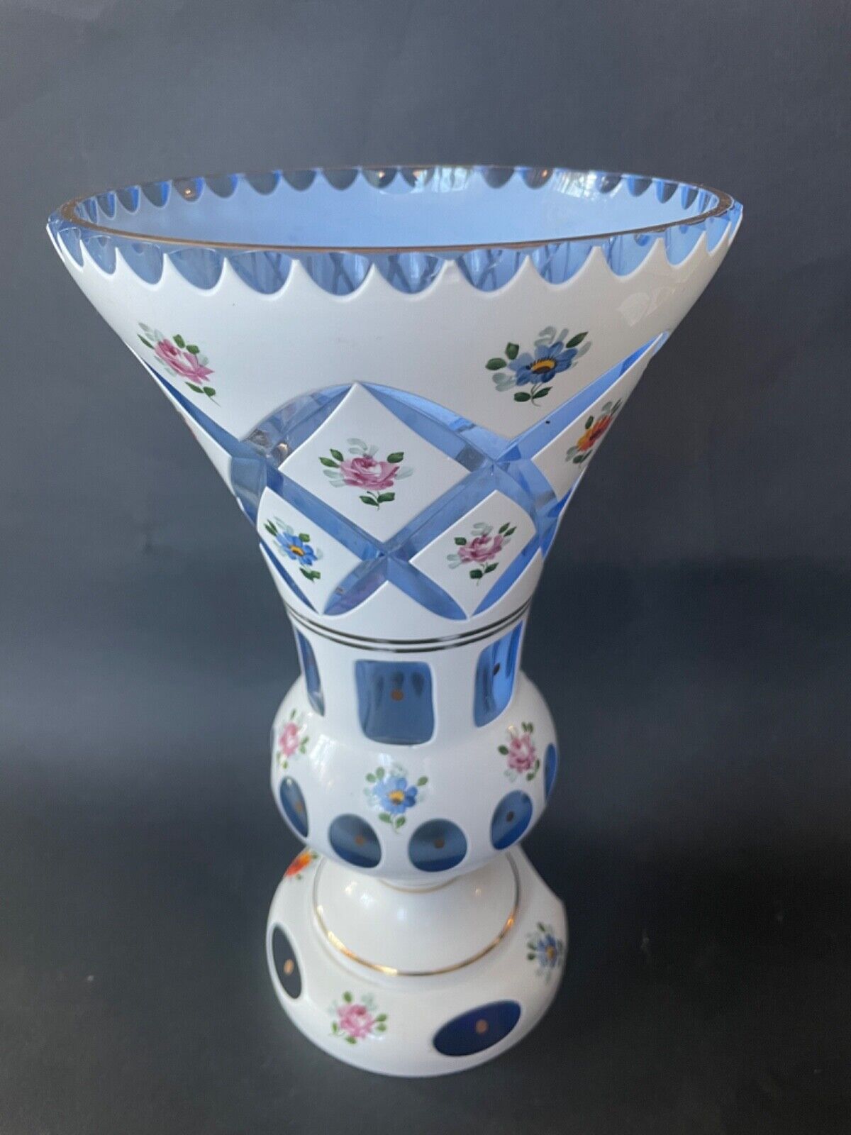 Vintage bohemian blue topaz vase