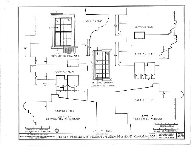 North Pembroke Massachusetts Society of Friends Meetinghouse 1706 Plan 1900s
