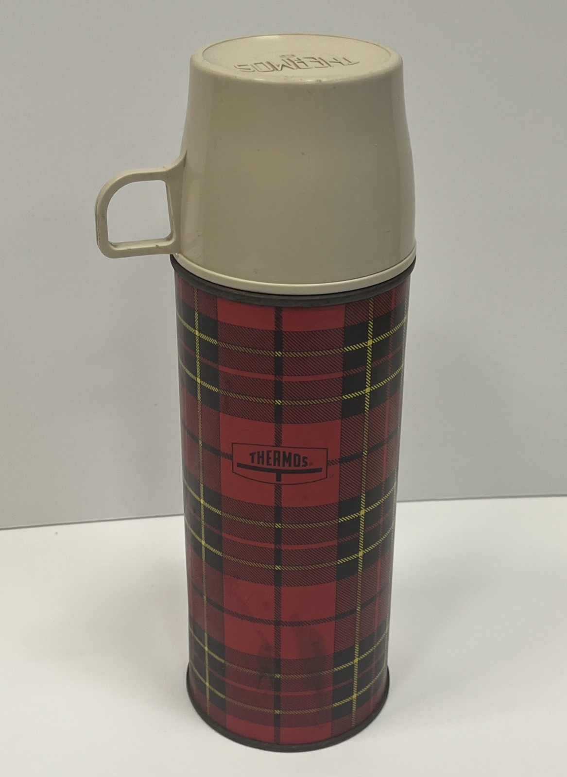 Vintage 1964 King-Seeley THERMOS #2242 Red Plaid Mid Century Camping Tartan Bott