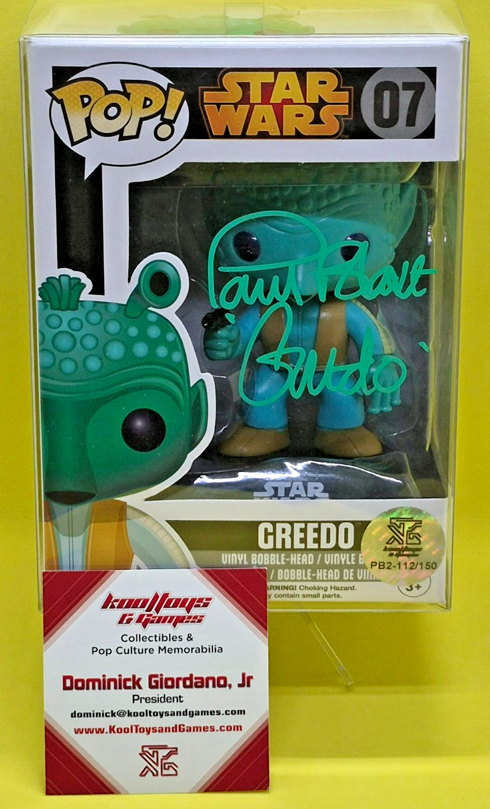 Funko Pop Star Wars Greedo #07 Signed Paul Blake Authenticity Sticker 112/150 Funko Pop Star Wars Greedo #07 Signed Paul Blake Authenticity Sticker 112/150