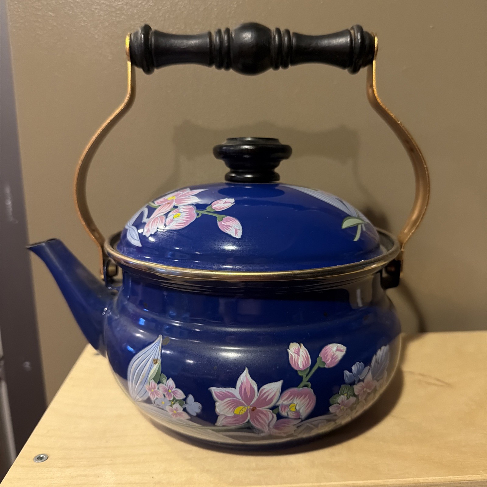 VGC Gailstyn-Sutton Jardine Collection Porcelain Enamel Tea Pot Kettle Blue 1985