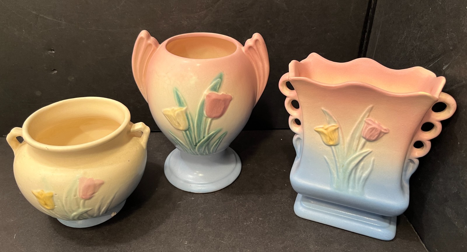 Vintage 1938-1941 HULL ART Pottery Tulip Vase - LOT of 3