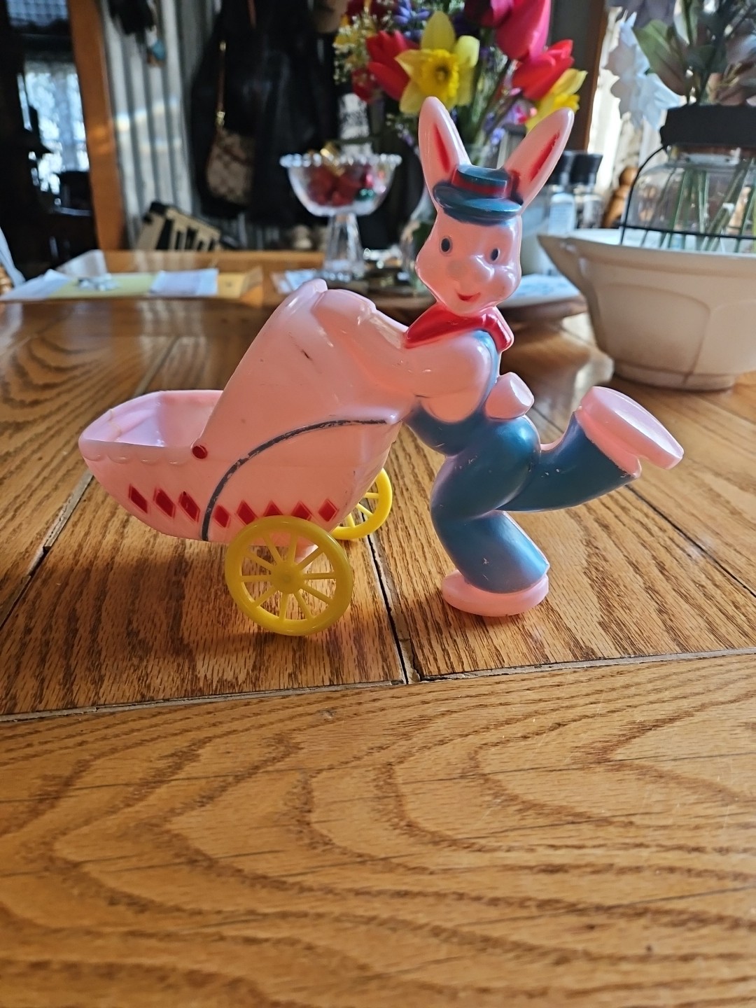 Vintage Rosbro Easter Bunny Carriage Baby Buggy Candy Container 7
