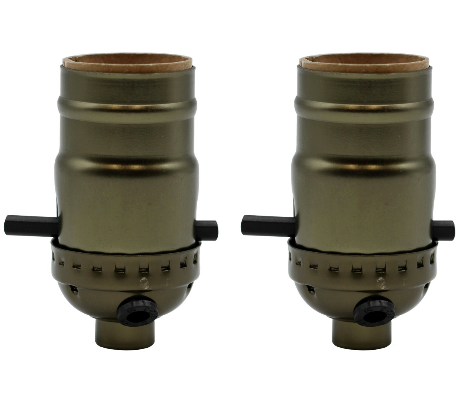 Antique Brass Medium Base Sockets with Push Thru On/Off Switch and Side Hole 2PK