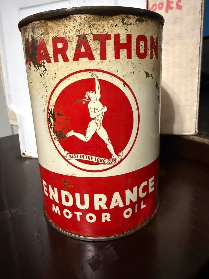 Vintage Marathon Endurance Motor Oil Can 1 Quart Running Man Ohio Oil Co SAE 40 Vintage Marathon Endurance Motor Oil Can 1 Quart Running Man Ohio Oil Co SAE 40