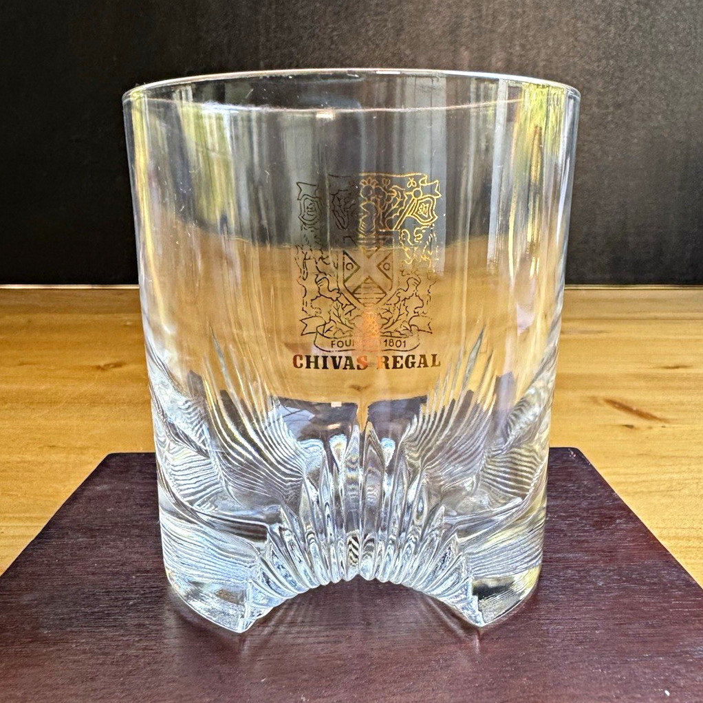 Chivas Regal ScotchWhiskey Rocks Glass GoldCrest Logo Cut Away Base MadeinFrance