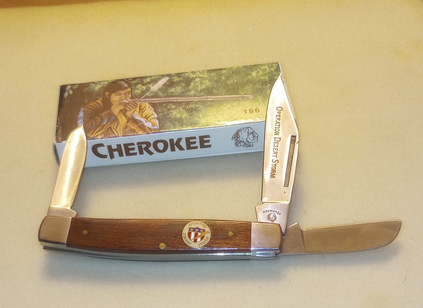 CHEROKEE CUTLERY Operation Desert Storm 3 Blade Large Stockman Pocket Knife #186