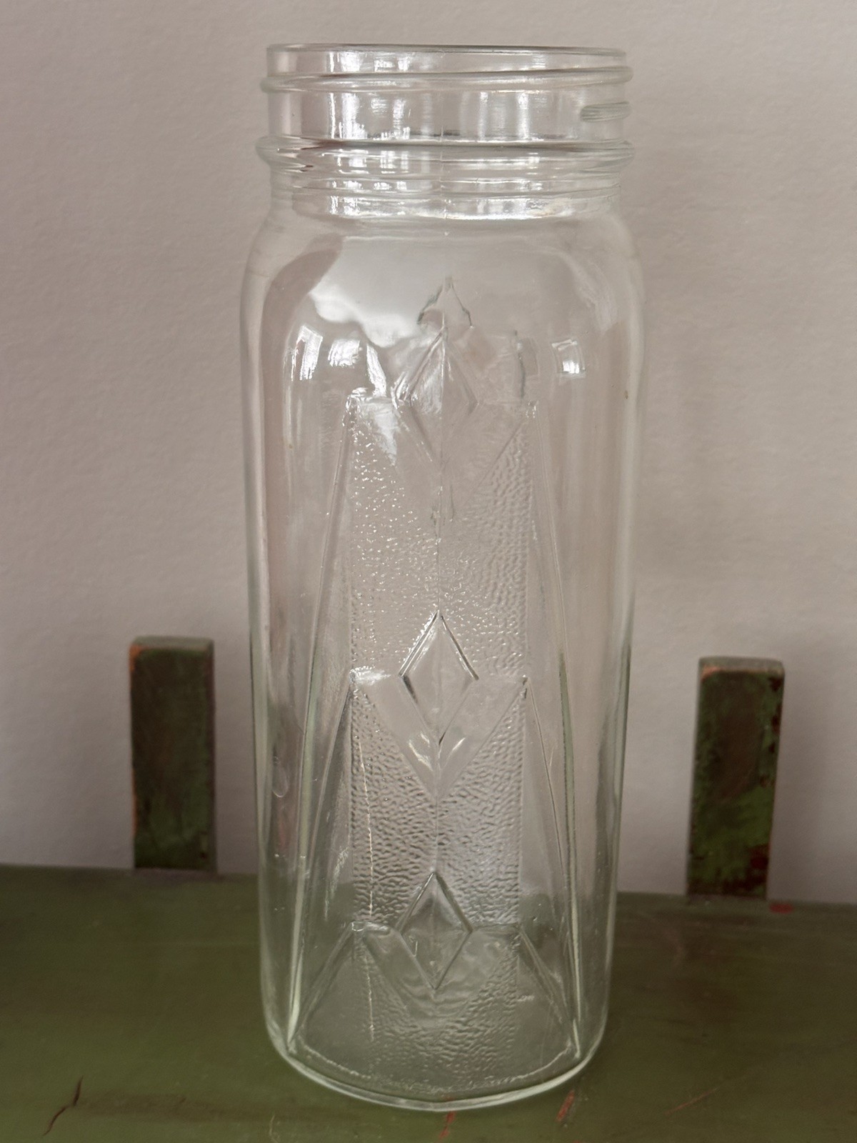 VINTAGE Knox Glass Co. ART DECO DIAMONDS DOWN SIDES CLEAR GLASS CANNING JAR