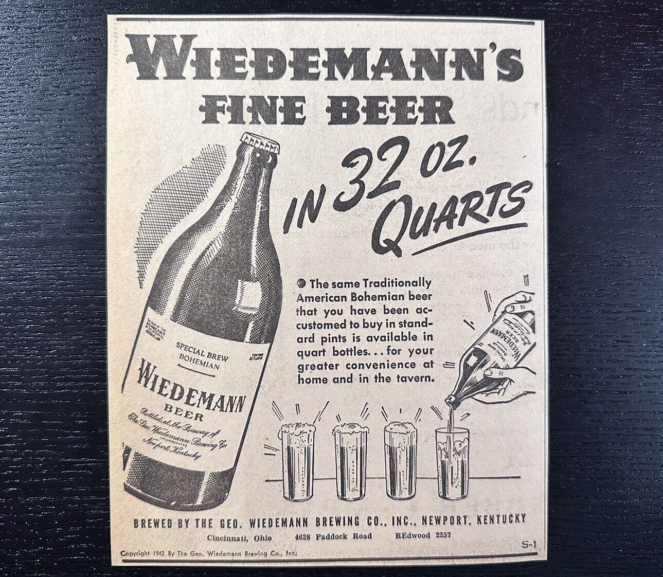 1942 Wiedemann Brewing Beer Newspaper Ad WWII WW2 Newport KY Cincinnati Ohio