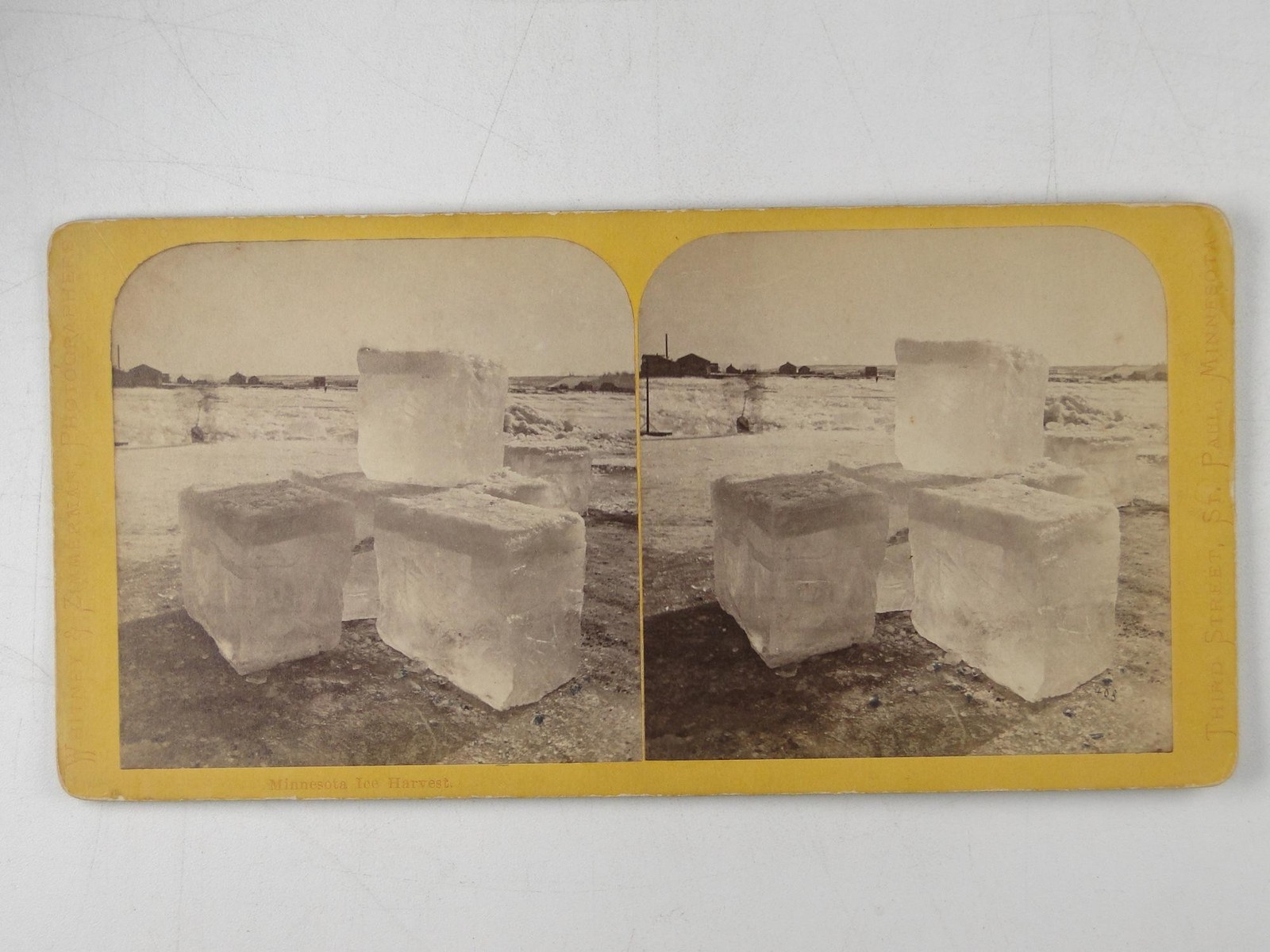 Minnesota Ice Harvest Large Blocks Frozen Lake Whitney Zimmerman Stereoview