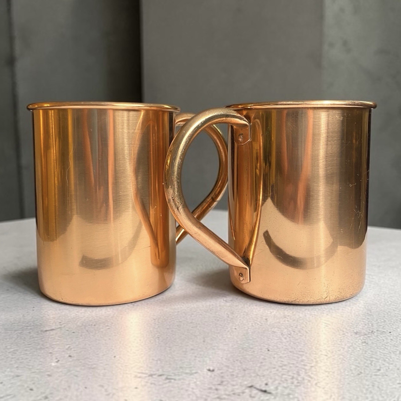 2 Solid Copper Large Mugs Moscow Mules Barware 4.5”tall Pair