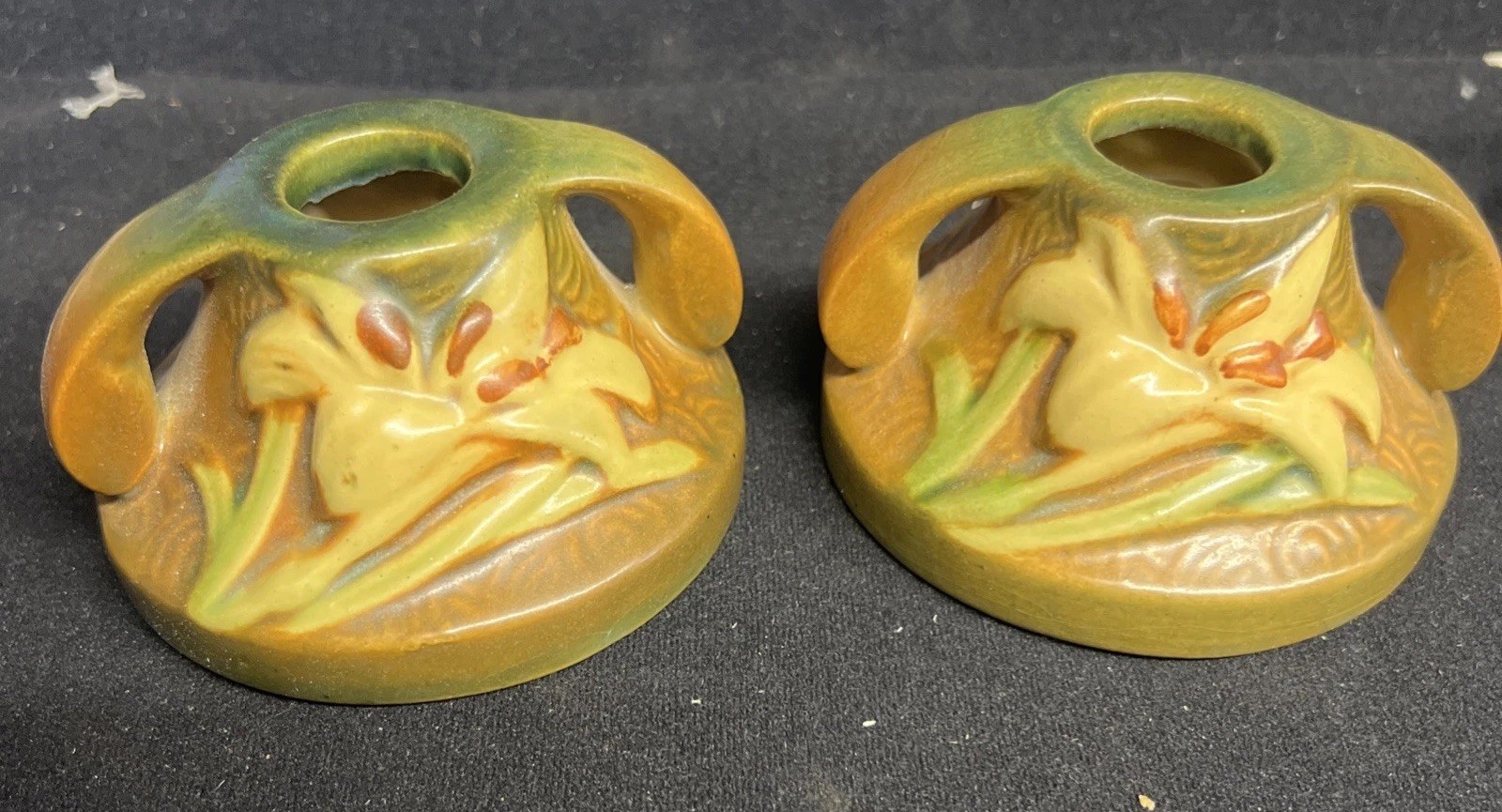 Roseville Zephyr Lily low candleholders candlesticks 1162-2