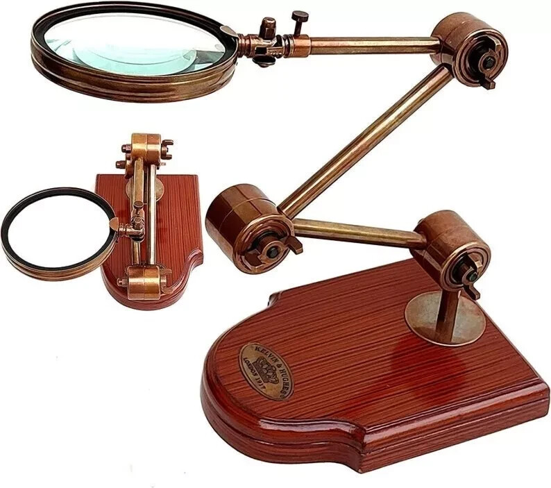 Antique Desk Magnifier Moveable Lens Kelvin & Hughes London Marine Adjustable Ma Antique Desk Magnifier Moveable Lens Kelvin & Hughes London Marine Adjustable Ma