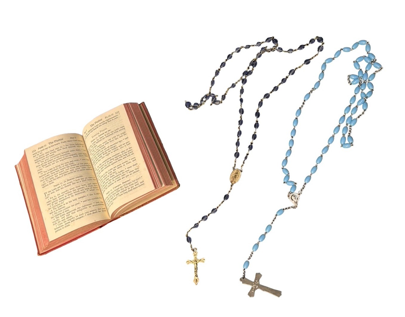 VTG Christian Catholic 3pc Lot 1940s Prayer Book & 2 Blue Rosary Necklace VTG Christian Catholic 3pc Lot 1940s Prayer Book & 2 Blue Rosary Necklace