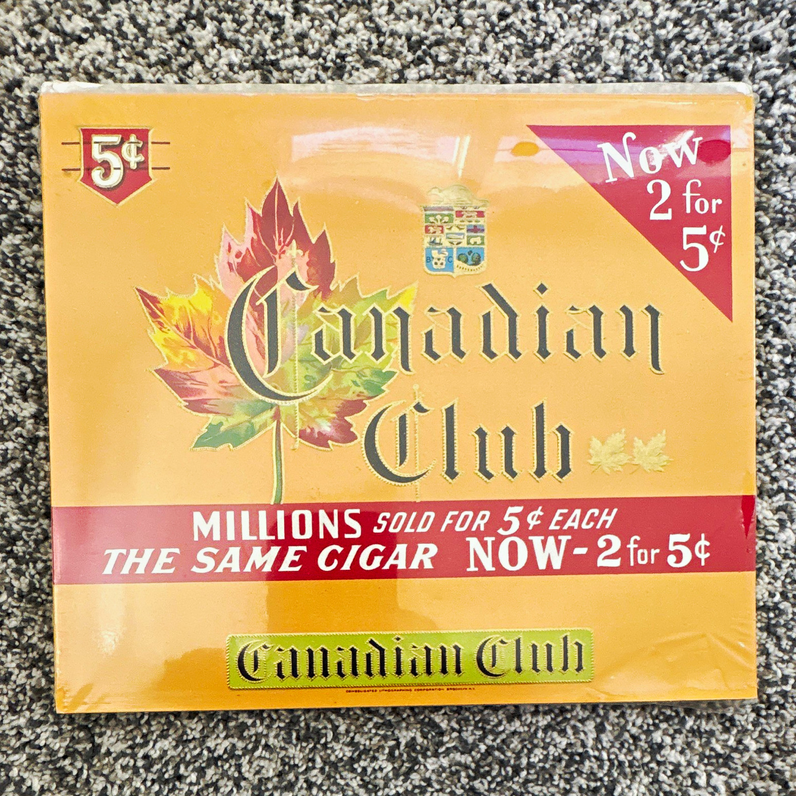 Canadian Club Cigar Label Paper Label Graphic “Now 2 for 5¢” (50) labels vintage