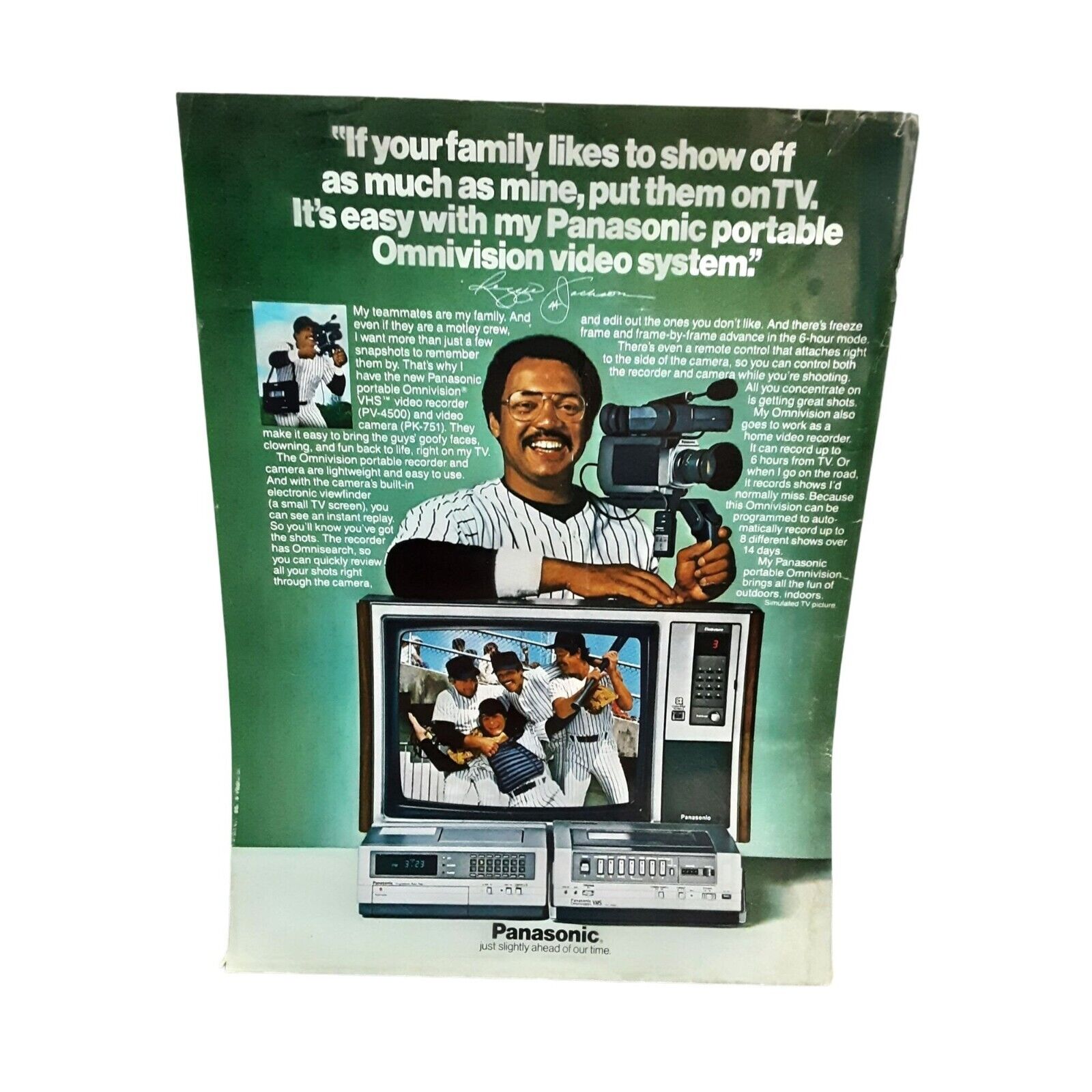 1981 Panasonic Omnivision Reggie Jackson Yankees Original Print Ad Vintage