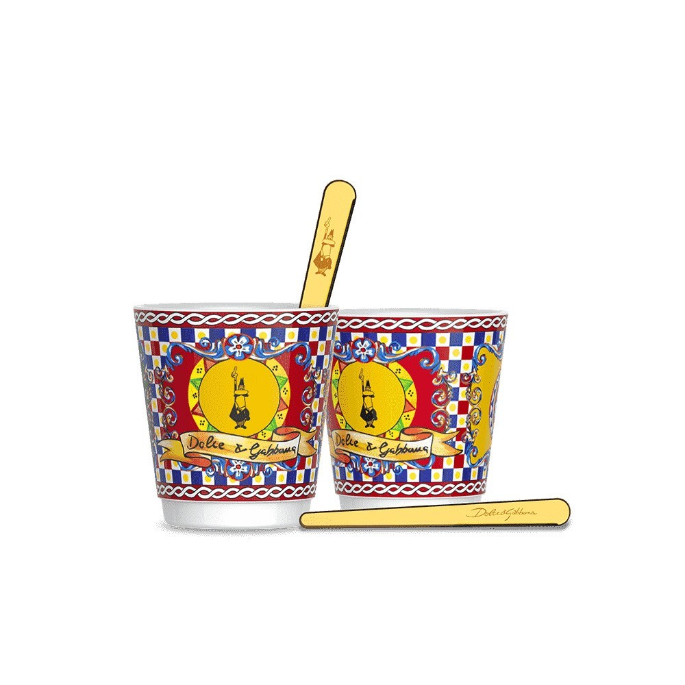 BIALETTI Dolce & Gabbana Set 2 cups and 2 golden stirrers SETCARCP.NEW IN BOX