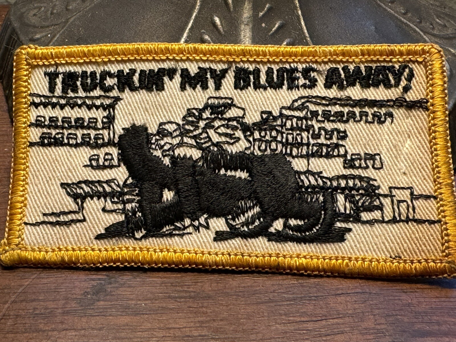 Truckin My Blues Away Patch 4x2 Vintage Original Trucker Rig Hippie 60\'s Truckin My Blues Away Patch 4x2 Vintage Original Trucker Rig Hippie 60\'s